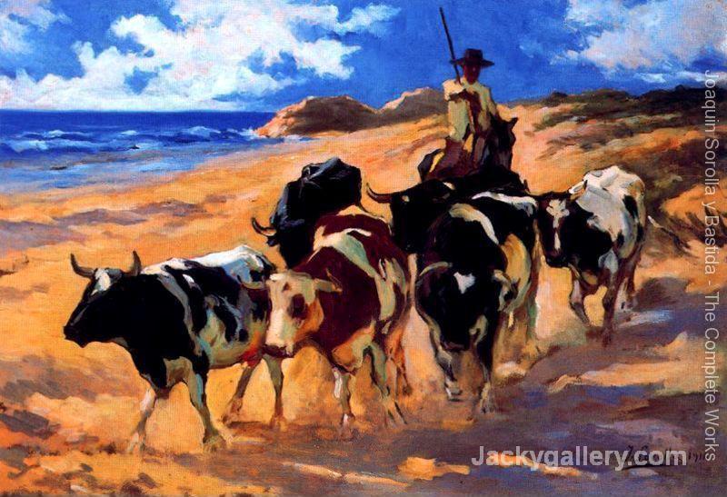 Oxen on the beach by Joaquin Sorolla y Bastida paintings reproduction
